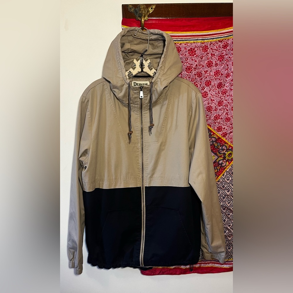 DRAVUS tan l black color block hooded zippy jacket